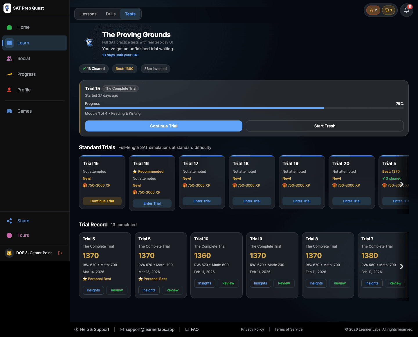 Tutor dashboard with student group management and progress tracking