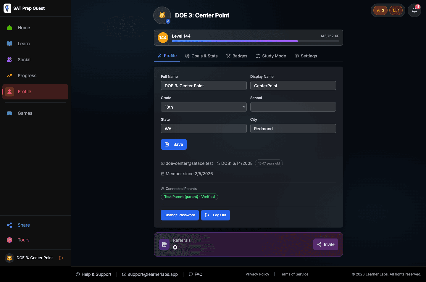 XP and level progression showing mastery growth