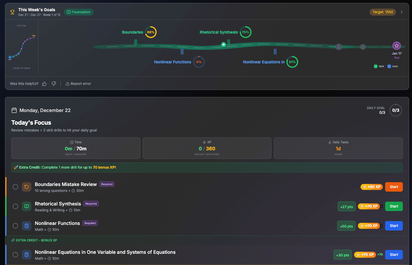 SAT Prep Quest mobile drill interface